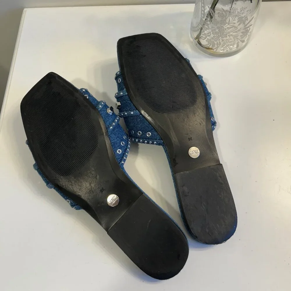 Zara Denim Studded Slides - Picture 3 of 3